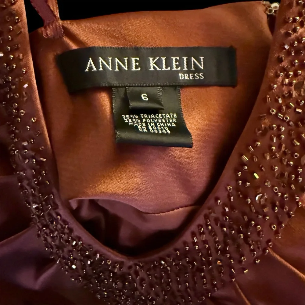 Vintage Anne Klein Chocolate Brown Satin Slip Cocktail Dress Size 6 - Picture 3 of 6